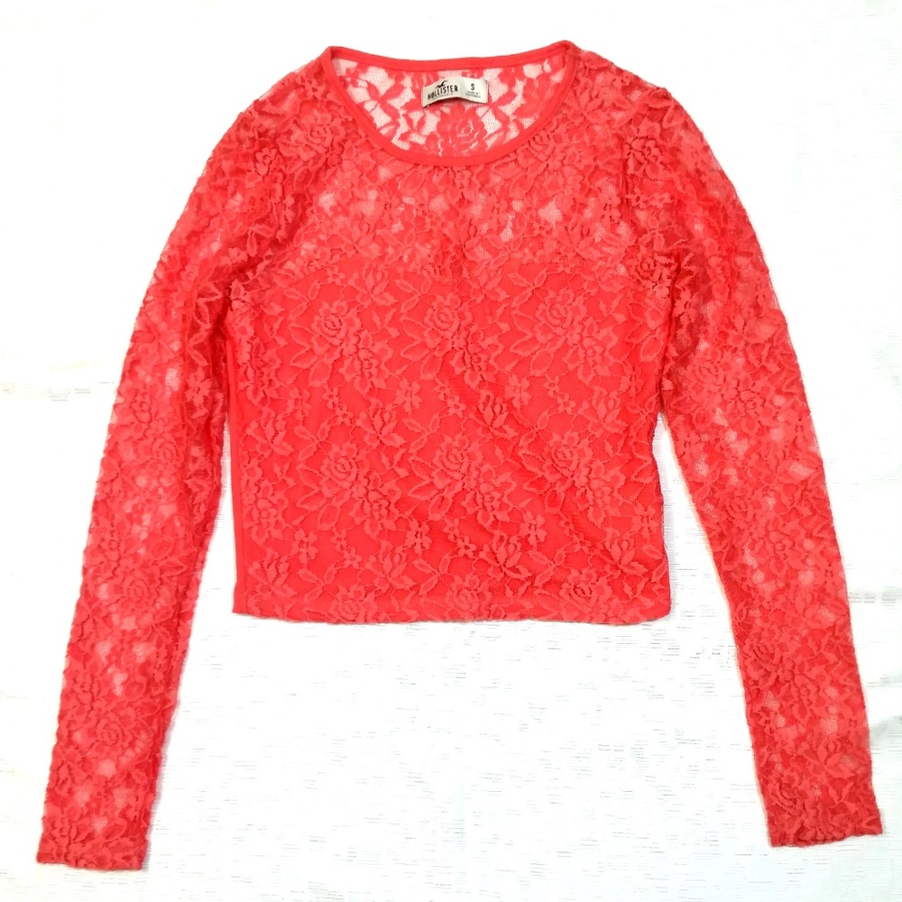 <3 HOLLISTER Women's Size S NWOT Pink Lace Crop